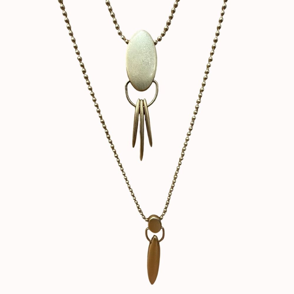 Madewell Layered Gold-Tone Pendant Necklace With Oval & Dagger Charms On Beaded - Picture 3 of 6